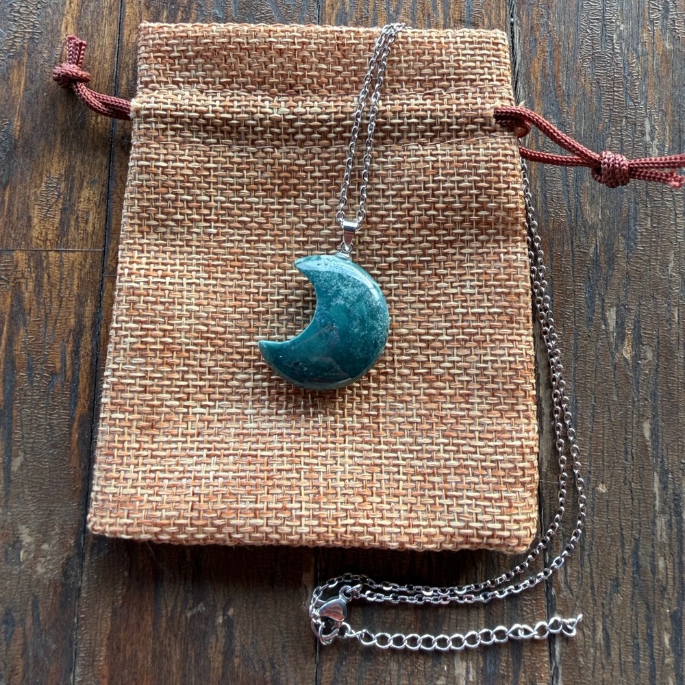 Brand New Moss Agate Moon Necklace Moss Agate Necklace Crystal Moon Necklace